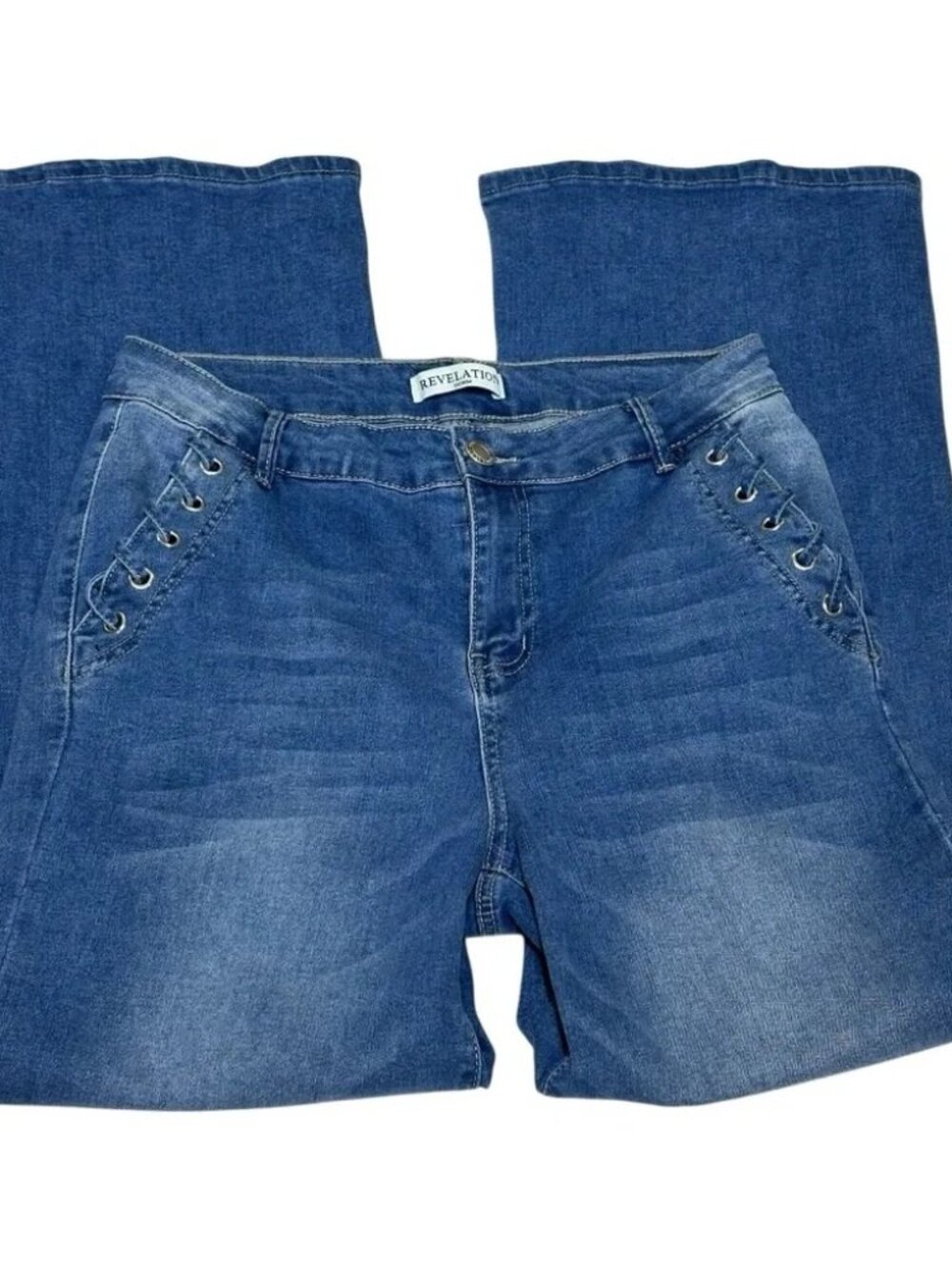 Revelation Women’s Denim Wide Leg Jeans Grommet Detail Size 10 - Picture 12 of 14